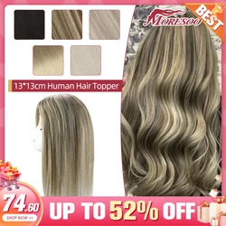 Moresoo Hair Topper 100% Real Human Hair Clip in Extensions Brazilian Hair Machine Remy Hair 13*13cm Mono and PU Top Invisible
