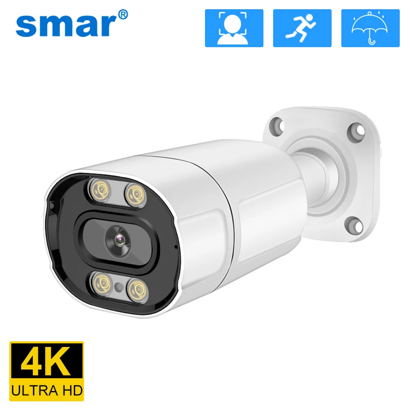 Smar-cámara bala de Metal de alta calidad para exteriores, videocámara IP 4K de 8MP, visión a todo Color, detección facial IA, Audio y