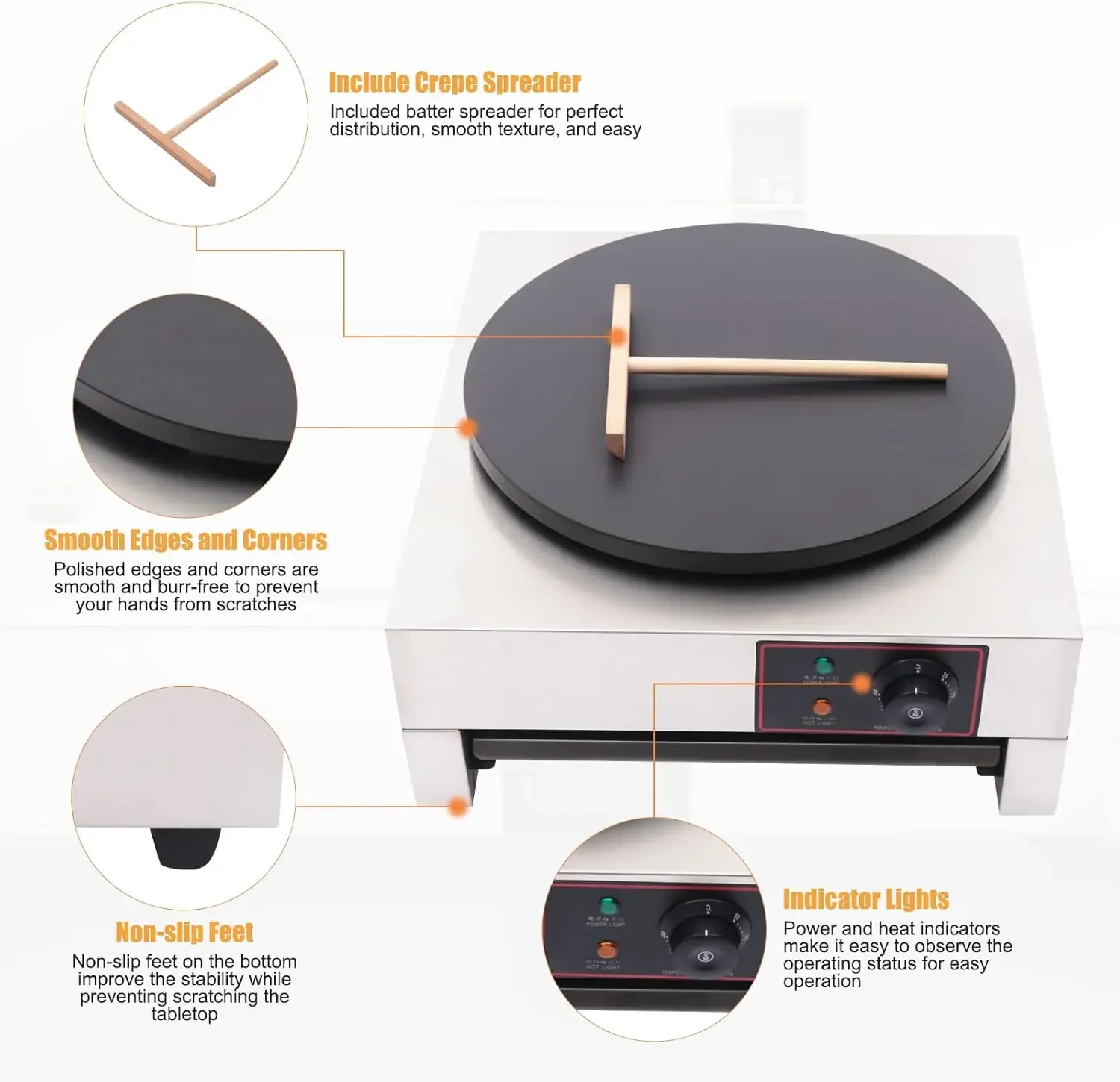 Crepe Maker 1700W Electric Pancake Maker with Nonstick Round Crepe Hotplate Griddle Machine Adjustable Temperature for Blintzes,