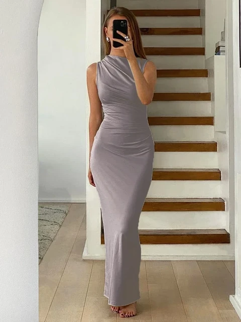 Tossy Pleated Long sleeved Slim Maxi Dress Women Solid Fashion Elegant Party Dress Gown Off Shoulder High Waist Bodycon Dress AliExpress 200000345