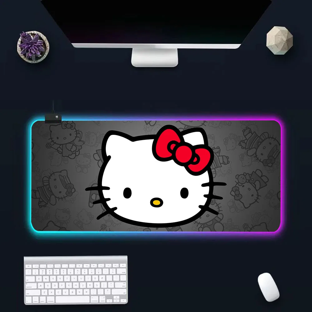 Cartoon Cute Hellos Kittys RGB Pc Gamer Keyboard Mouse Pad Mousepad LED Glowing Mouse Mats Rubber Gaming Computer Mausepad