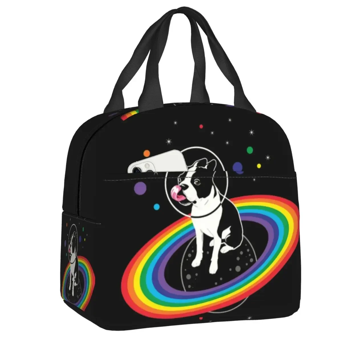 Boston Terrier Puppy Thermal Insulated Lunch Bags Vacation Dog Pet Friendly Portable Lunch Tote Travel Multifunction Food Box