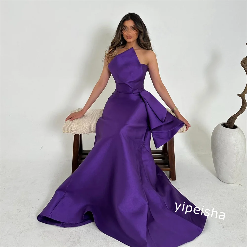 Jiayigong Sparkle  Prom Satin Pleat Wedding Party Mermaid Strapless Bespoke Occasion Gown Long Dresses