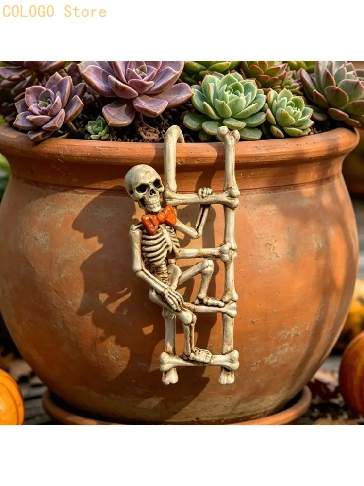 Resins Skeleton on Bone Ladder Hanging Halloween Party Decoration, Planter Hangers D0LD
