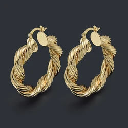 Trendy 18K Gold Plated Copper Hoop Round Earrings Rock Twist Eardrop Women Fashion Accessories Wedding Party Birthday Gift