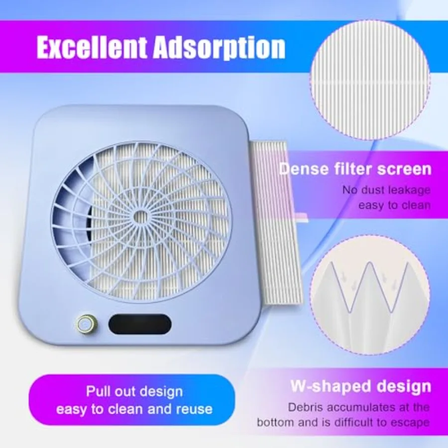 Colector de polvo para uñas, aspirador inalámbrico recargable para polvo de uñas, portátil con filtro reutilizable, potencia de succión de 4300 RPM, ventilador técnico para uñas E