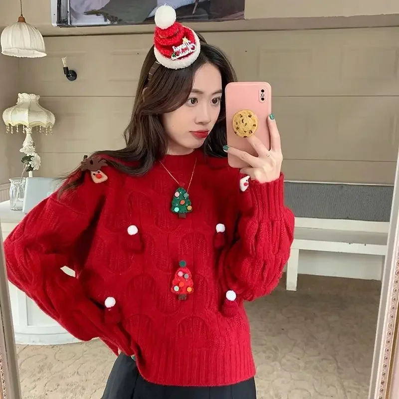 

Sheep Cashmere Ladies' Christmas New Year Series Pendant Loose Casual round Neck Knitted Sweater Comfortable Top Quality