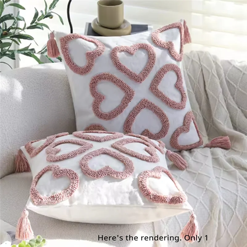 A76X-غطاء الوسادة الحب خصلة مع شرابة ديكور منزلي أنيق 45X45cm كيس وسادة متعدد الوظائف لأريكة غرفة المعيشة الداخلية