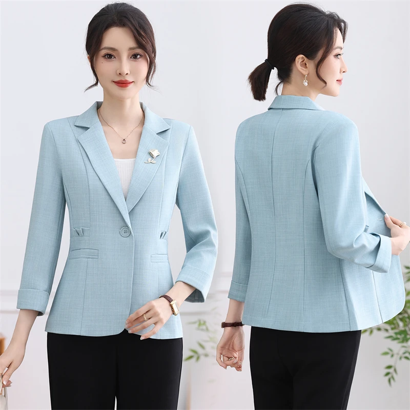 Spring Autumn plus Size Slim Fit Waistcoat One Button Nine Sleeve Women's Jacket Professional Top Short Length Polyester Fiber