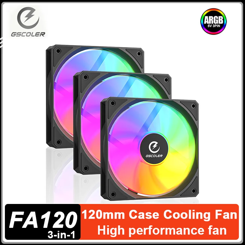 

GSCOLER FA120 3in1 120mm ARGB Cooling Fan Quiet High Airflow Quiet PC Case Cooling Fan