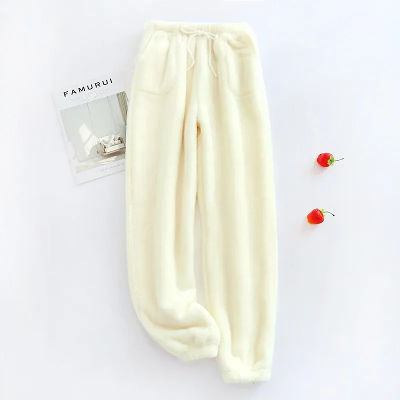 Fall/winter New Style Ladies Flannel Trousers Pajama Pants Thick Loose Color Cute Warm Close-up Pants Casual Home Pants Women