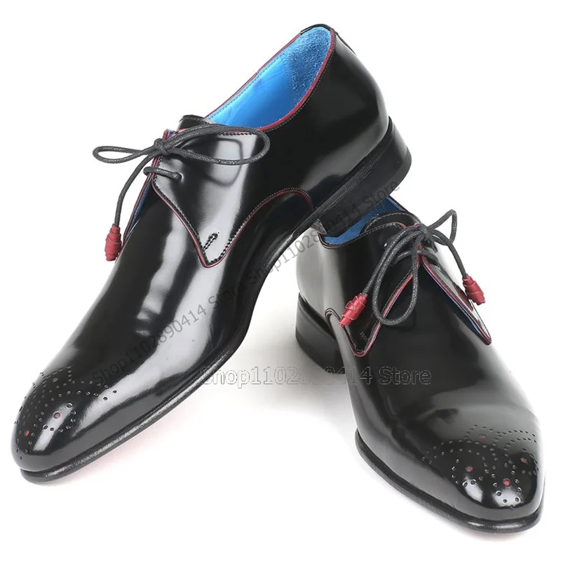 Zapatos Derby transpirables con punta cuadrada para hombre, zapatos de vestir con cordones, lujosos, hechos a mano, para fiesta y oficina, color negro