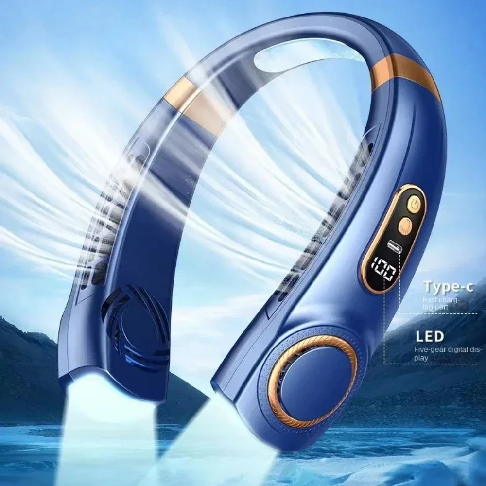 6000 مللي أمبير مروحة الرقبة صغيرة محمولة خالية من الشفرة مروحة الرقبة الصامتة USB قابلة للشحن 5 سرعات كتم مراوح تبريد الرقبة الكهربائية اللاسلكية