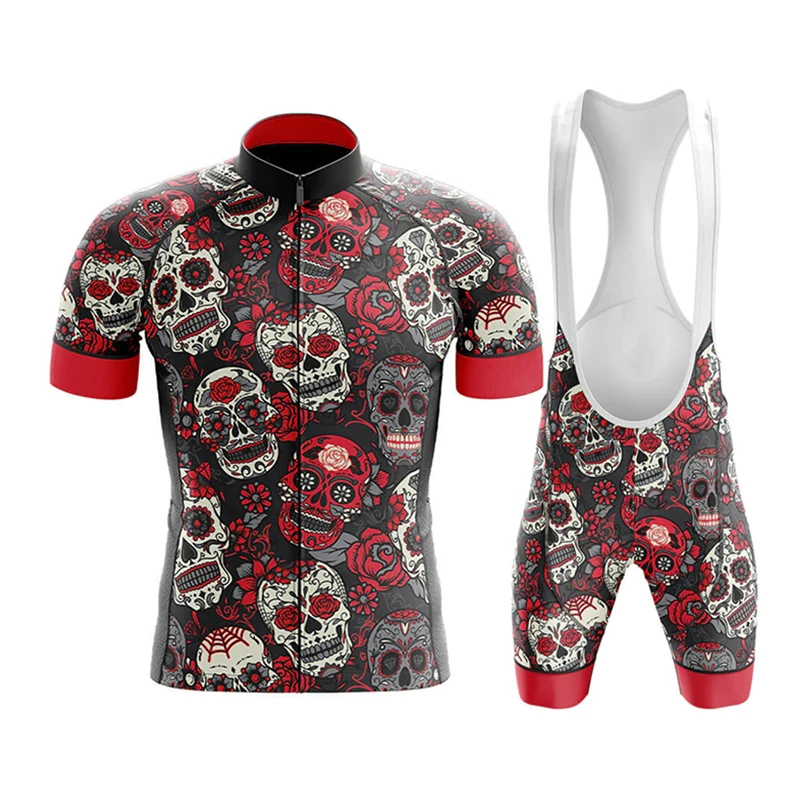 2022 Skull Pattern Cycling Jersey Men Summer MTB Race Cycling Clothing Short Sleeve Maillot Ciclismo Outdoor Riding Bike Uniform