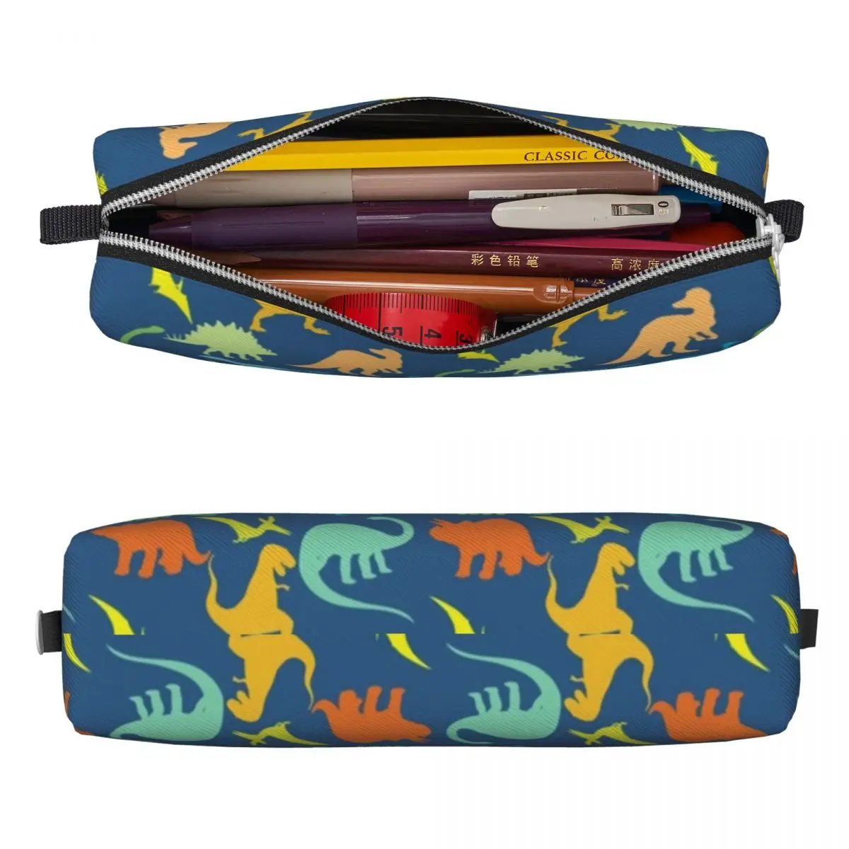 Colorful Dinosaurs Pattern Square Pencil Case Dinosaur Silhouette Back to School Fashion Leather Pencil Box Boy Girl Pen Bags