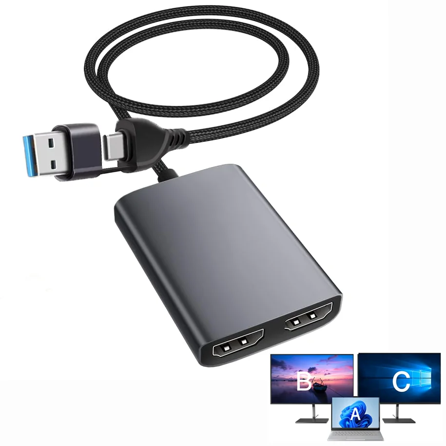 USB 3.0/Type-C To Dual 1080P 60Hz HD Display Adapter 2 Different Screen Extender MST Hub For M1 M2 MACOS10.15 Windows10 PC