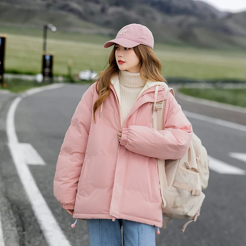 2024 Streetwear Women Pink Parkas Winter Warn Casual Loose Womens Jacket Down Coats Oversized Women\'s Soft Cotton Puffer Jackets