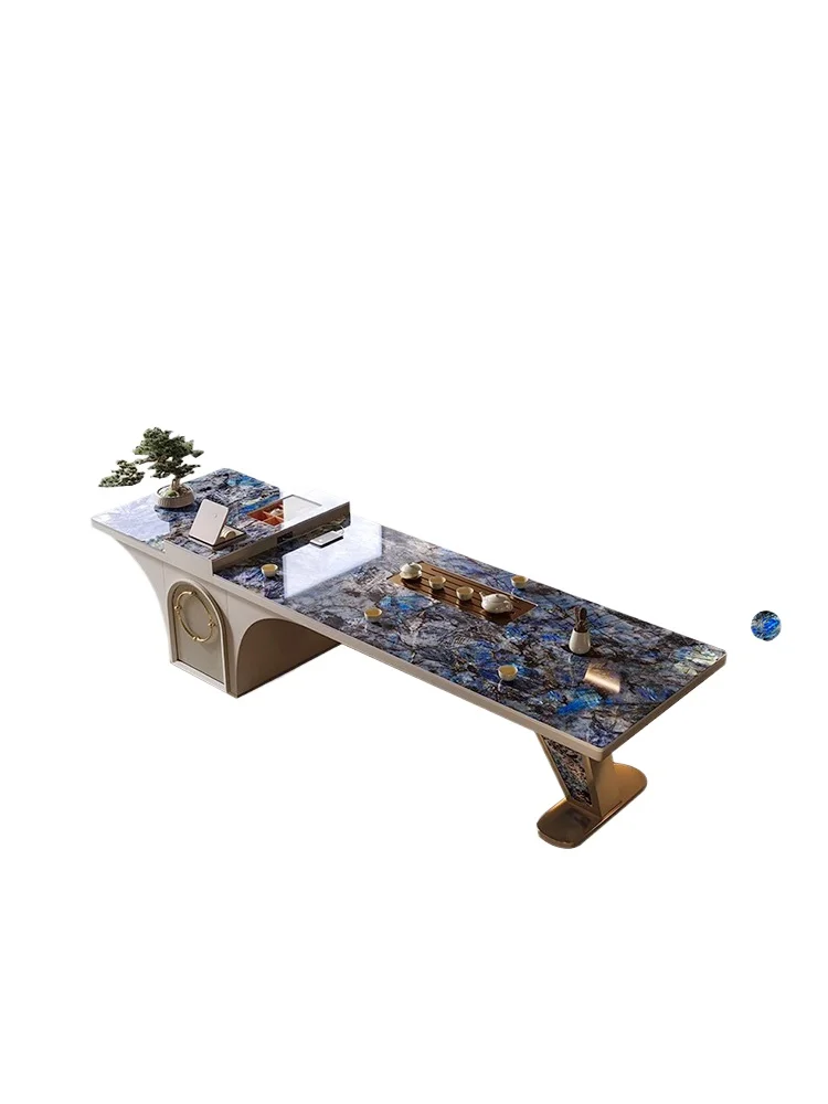 Light luxury rock slab tea table Modern high-end office home tea table Integrated 3-meter large board table