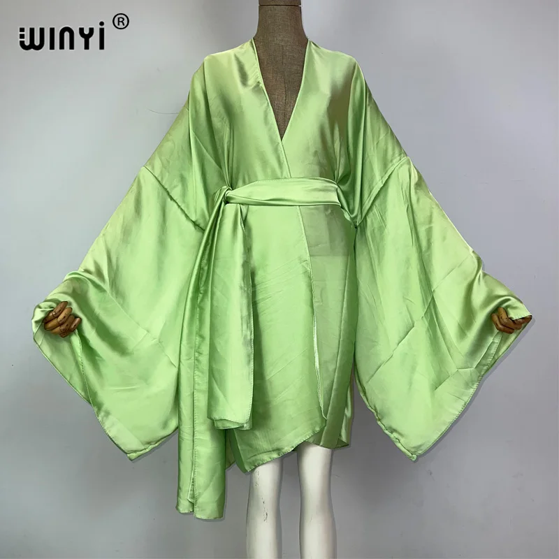 WINYI kimono boho monocolour kaftans odzież plażowa elegancka stroje plażowe wakacyjna dla kobiet okrycie na kostium kąpielowy sukienka купальник