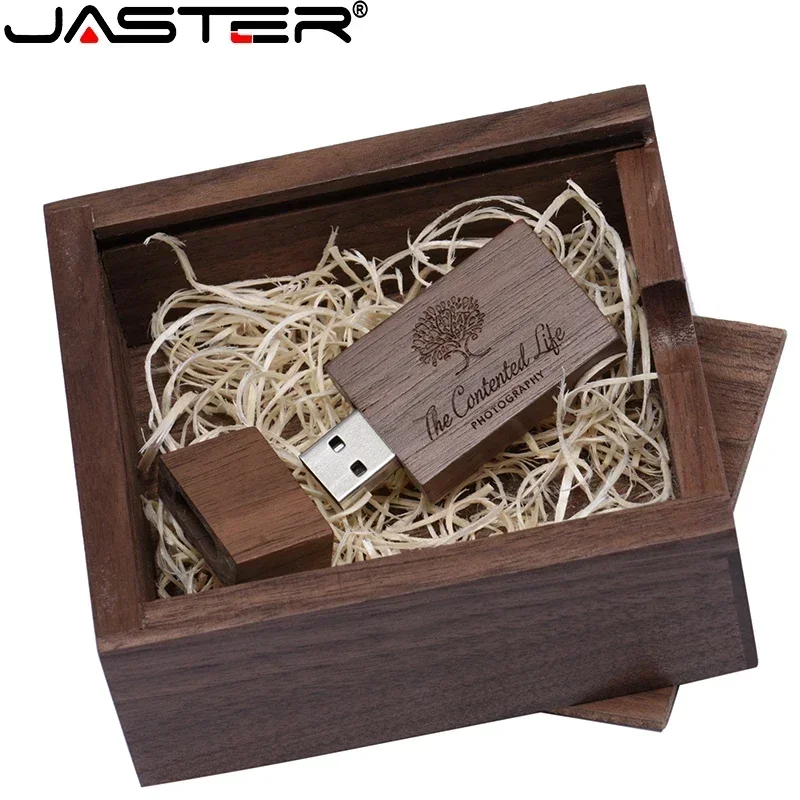 JASTER USB-Flash-Laufwerk 128 GB Kreatives Fotostudio Hochzeitsgeschenk Stiftlaufwerk 64 GB Kostenloses individuelles Logo Holzkiste Memory Stick 8G