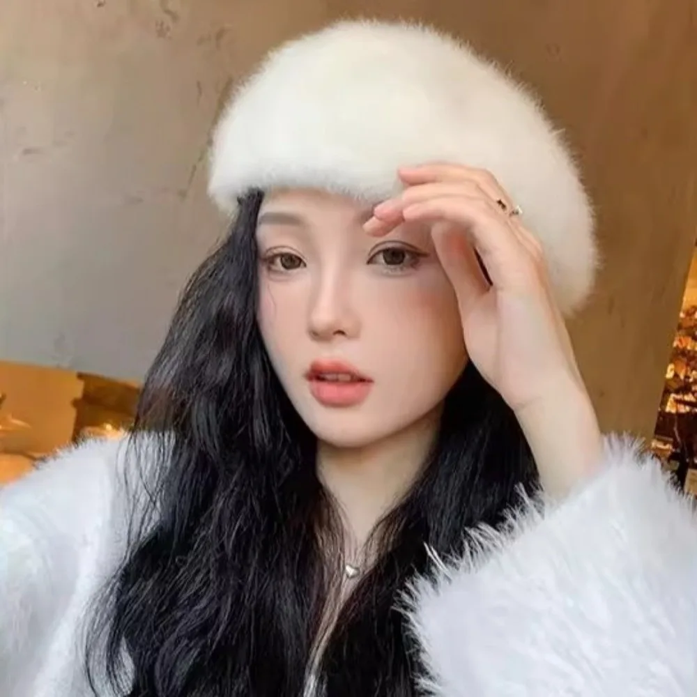 

Elegant Cloud Women Berets Plush Keep Warm Painter Caps Korean Style Solid Color Artist Hat Autumn