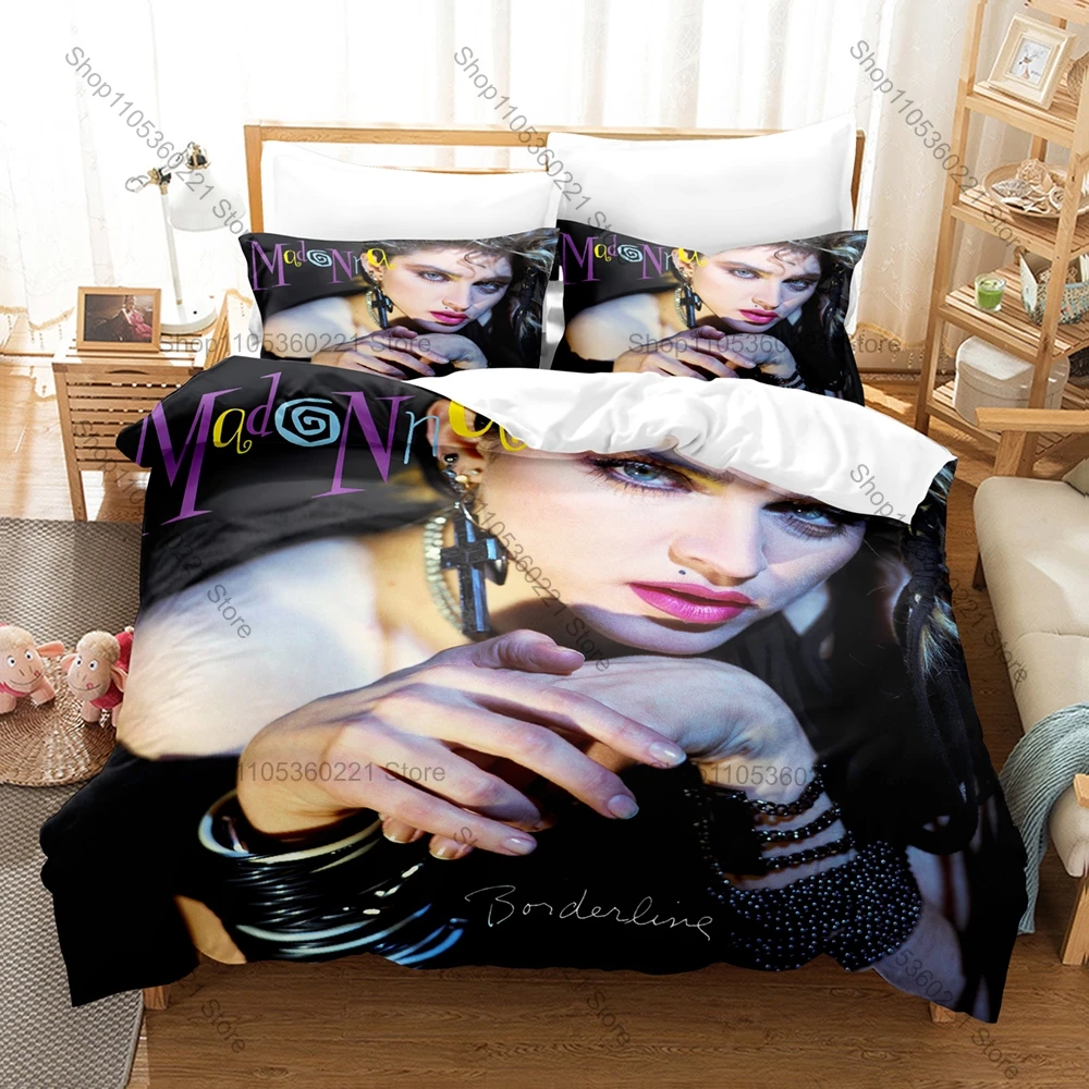 3 In 1 Madonna Themed Bedding, Duvet Cover + Two Pillowcases, Retro Music Art Print Soft Fabric Nice Gift
