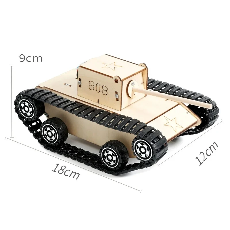 Hand Made DIY Wooden Remote Control RC Tank Model Creative STEM Toys Science Experiment Kit Assembled Material Wood Puzzle Gift