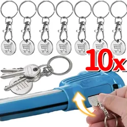 1/10Pcs Universal Shopping Cart Tokens Keychain Metal Stainless Steel Portable Shopping Cart Tokens Key Ring Ornament Decoration