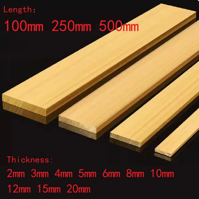 1PC Length 100 250 500mm Solid Brass Row Strip Brass Flat Plate Bar Thickness 2mm - 20mm Customize