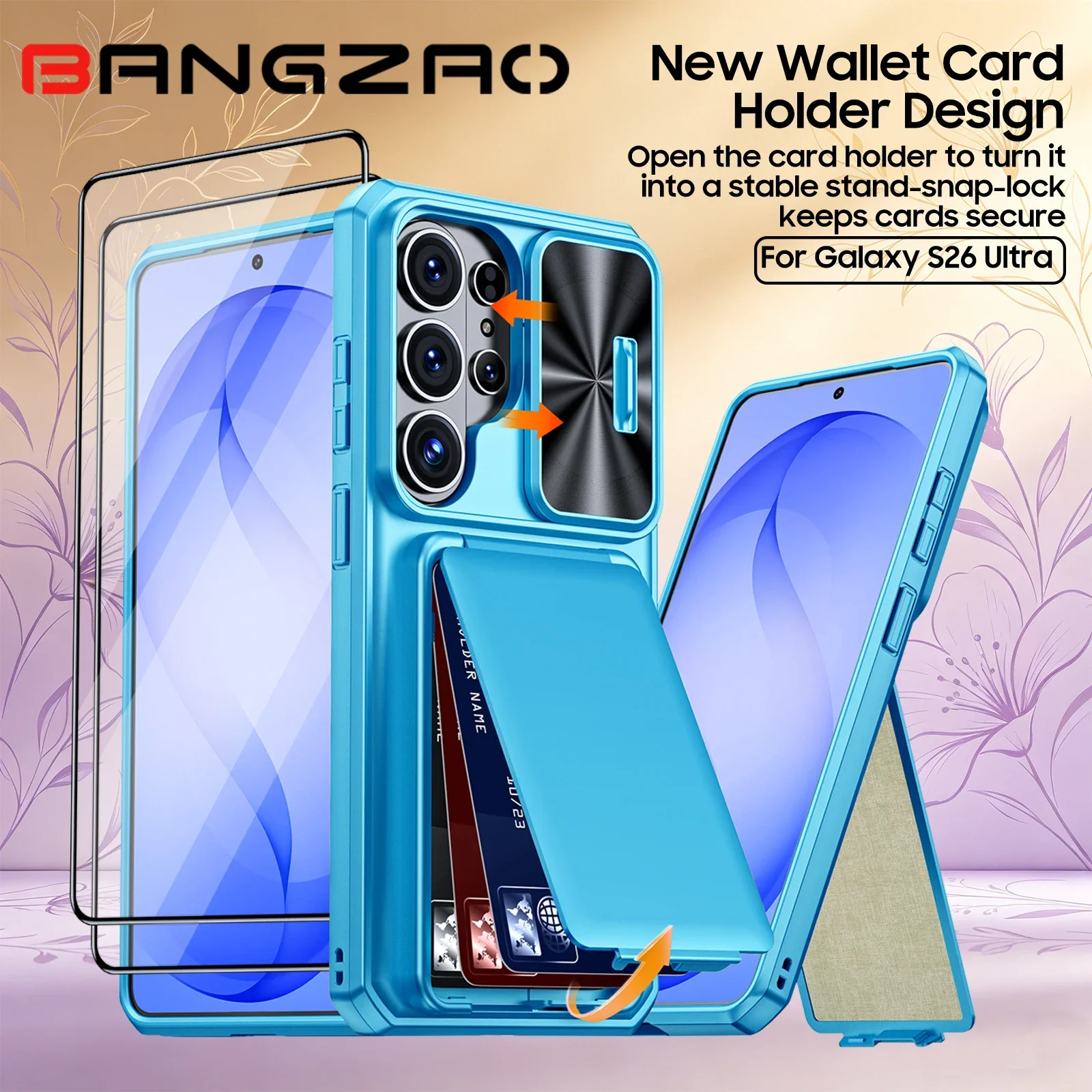 

For Samsung Galaxy S26 Ultra Phone Case with RFID Card Slot&Lens Protector,Shockproof Cover-Great Mother's Day Present-Sky Blue