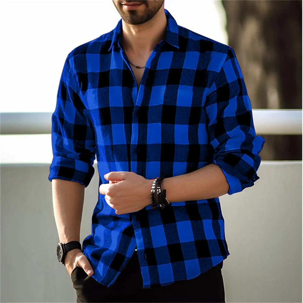 Plaid Print Lapel Cardigan for Men, Fashionable Casual Daily Wear, Street Men\'s Party, Long Sleeved Top,  Hot Selling, 2024