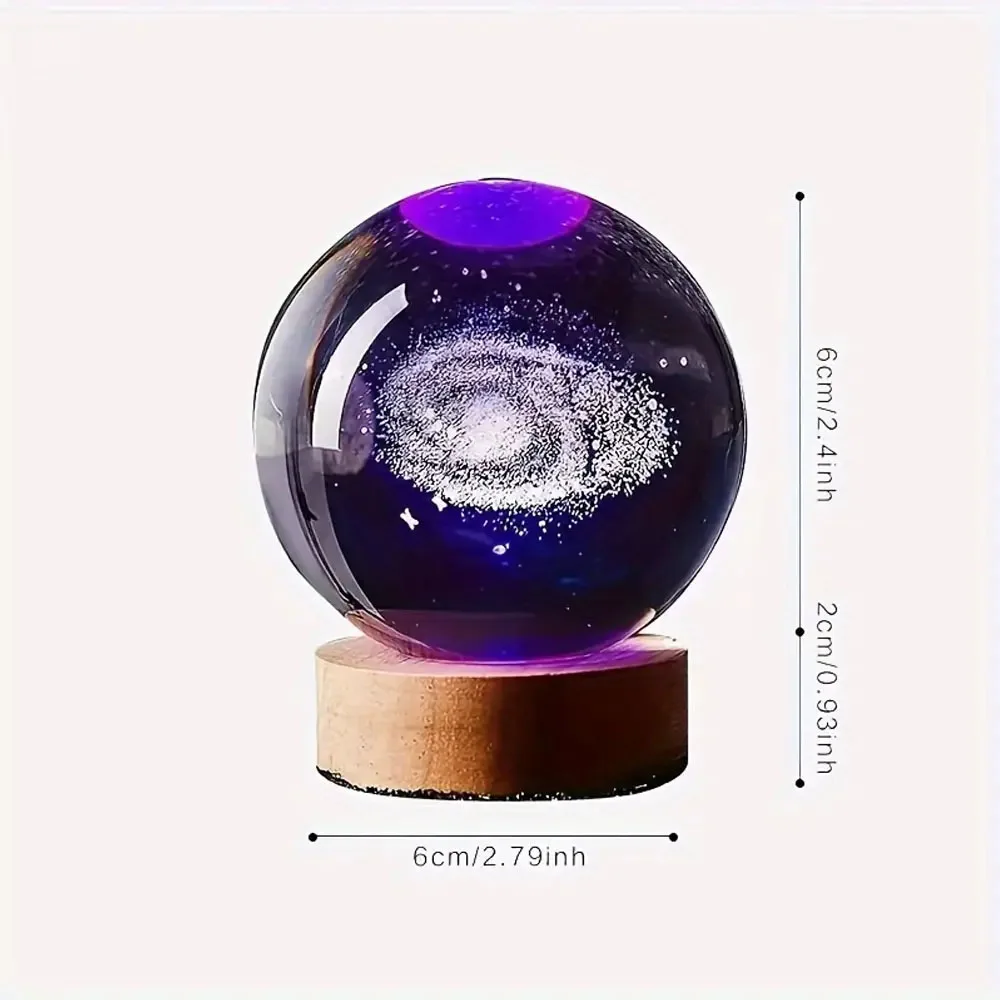 1Pc 3D Solar Galaxy Crystal Ball Lamp, Colorful Atmosphere Night Lamp, Romantic Bedside Table Lighting