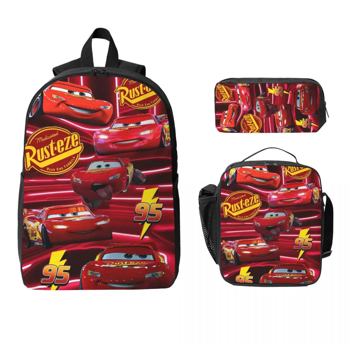 

95 Lightning McQueen Backpack Student Boys Girls BookBag School Bag Computer Shoulder Bags 3ps Insulated Lunch Bag Pencil Case