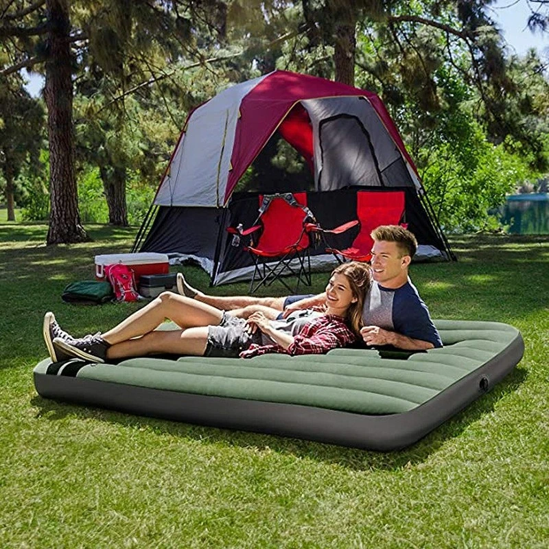 Thickened inflatable bed line pull-up flocking air cushion bed camping air cushion bed outdoor single and double portable