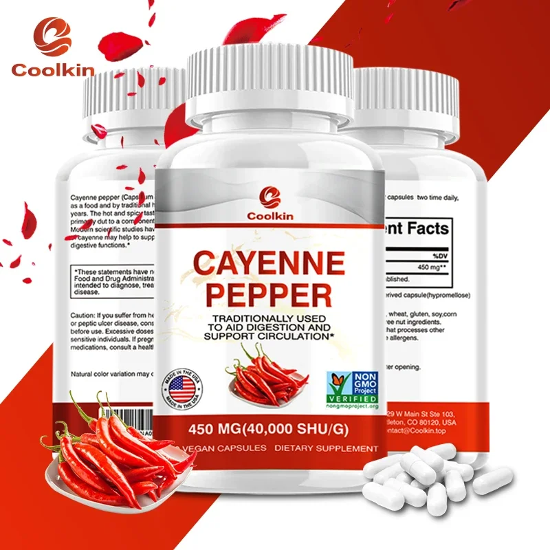

Cayenne Pepper Capsules - Supports Cardiovascular Health, Promotes Blood Circulation, and Digestive Health