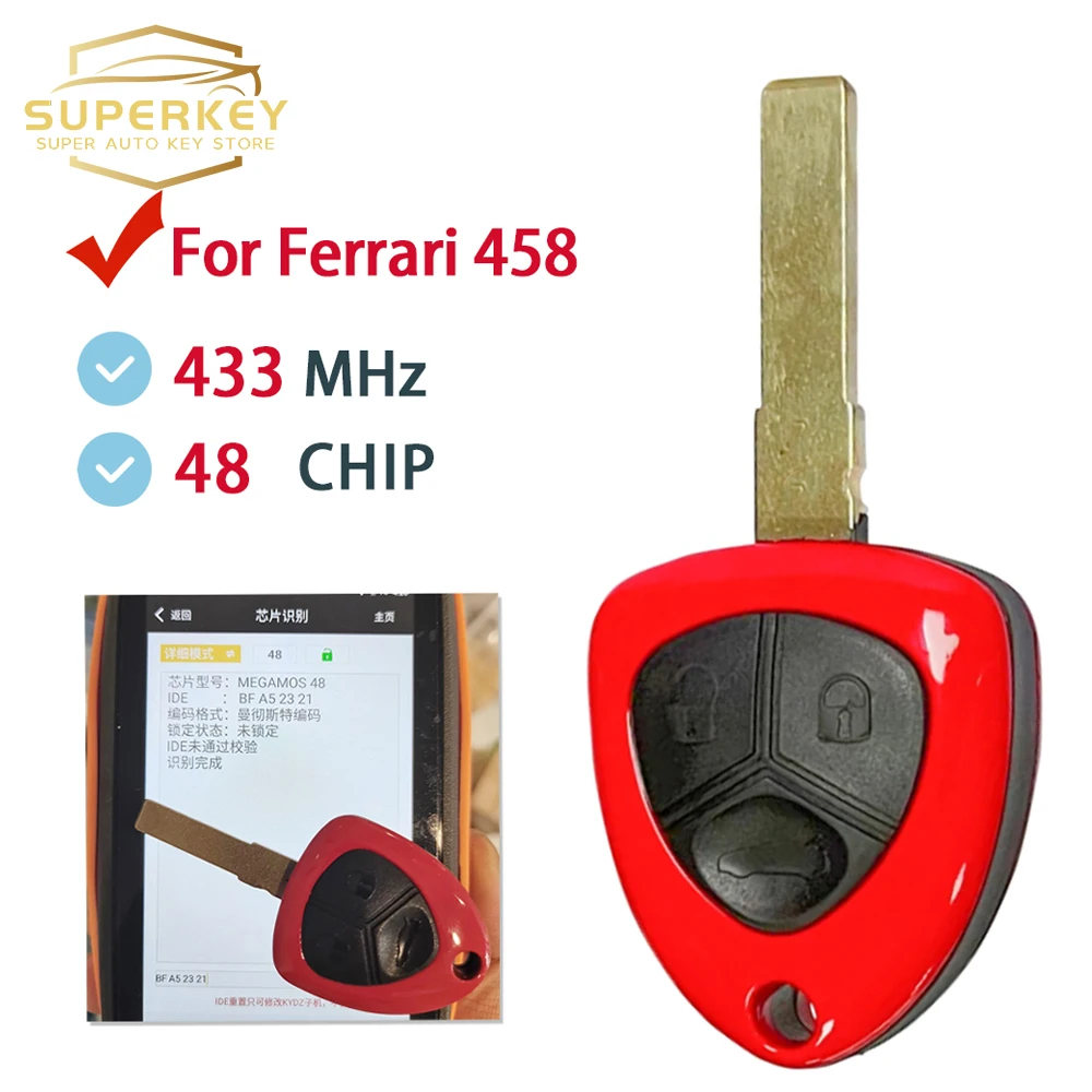 SUPERKEY For Ferrari 458 Italia GTB Fiorano California 599 FF 2009 2010 2011 2014 ID48 Chip 433MHZ 3 Button Remote Car Key