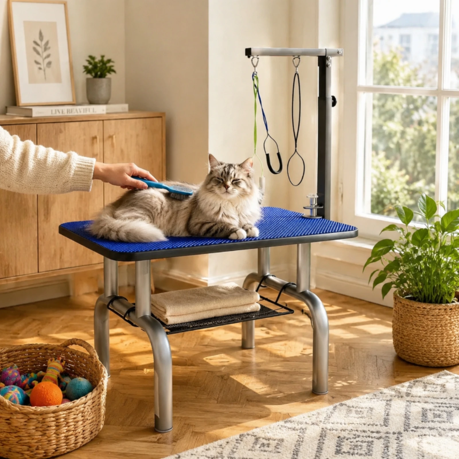 Dog Grooming Table with Restraints Waterproof Pet Grooming Table with Restraints Furniture Non-Slip Stable