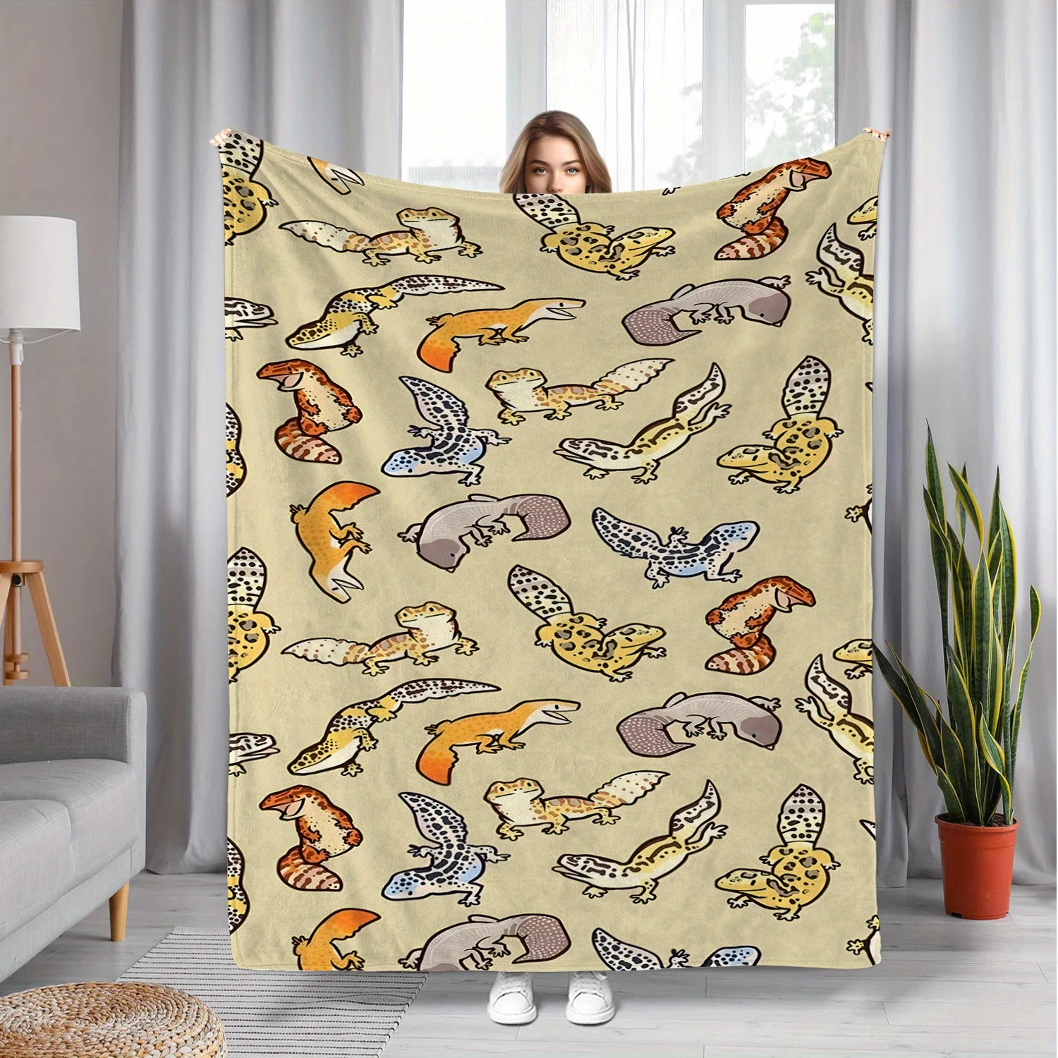 

1 шт. красочное одеяло с рисунком геккона из мультфильма, полиэфирная ткань, можно стирать в машине, подходит для украшения спальни и гостиной