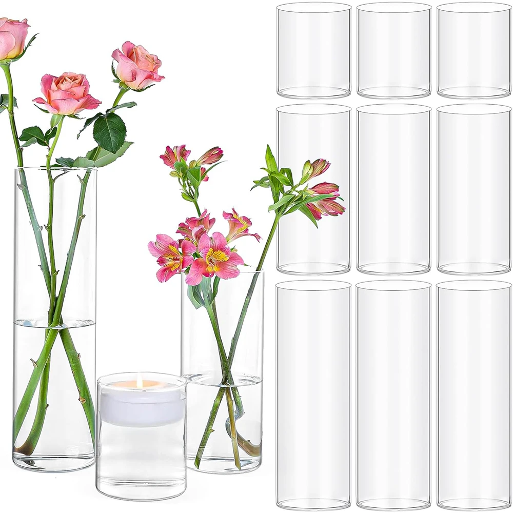 Zylindervasen aus Glas für Tafelaufsätze, hohe Blumenvase für Hochzeitsdekorationen, klare schwebende Kerzenvasen in großen Mengen, Heimdekoration