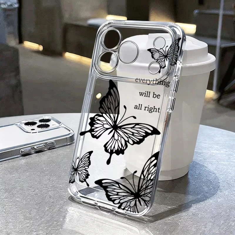 Black Butterfly Printed TPU Phone Case For Samsung S25 FE S24 Plus S23 Ultra S22 S21 Shockproof Transparent Soft Silicone Cover