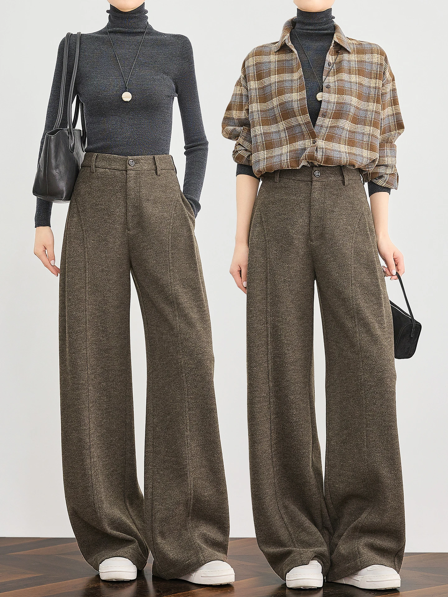 

Женские зимние брюки с высокой талией из утолщенной шерсти, широкие, прямые, с подкладкой из флиса, драпированные, в деловом стиле