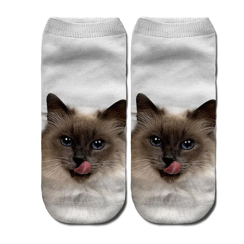 New 3D Print Funny Cute Cartoon Kitten Unisex Short Socks Creative Colorful Multiple Cat Face Happy Low Ankle Socks for Women