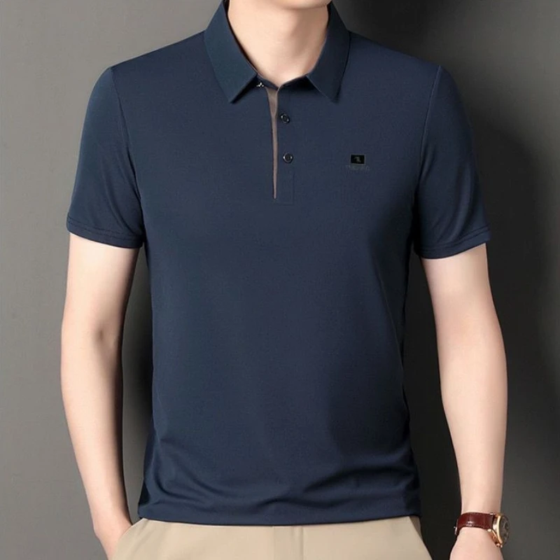 Luxury Brand Ice Golf Shirt Men Polo Shirt Summer Short Sleeve T-shirt Button Tops Slim Business