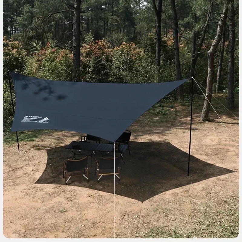 Black Coating Tarp Waterproof Hexagonal Awning Outdoor Sliver Coating Anti-Ultraviolet Sun Shelter Tarp Camping Sunshade Canopy