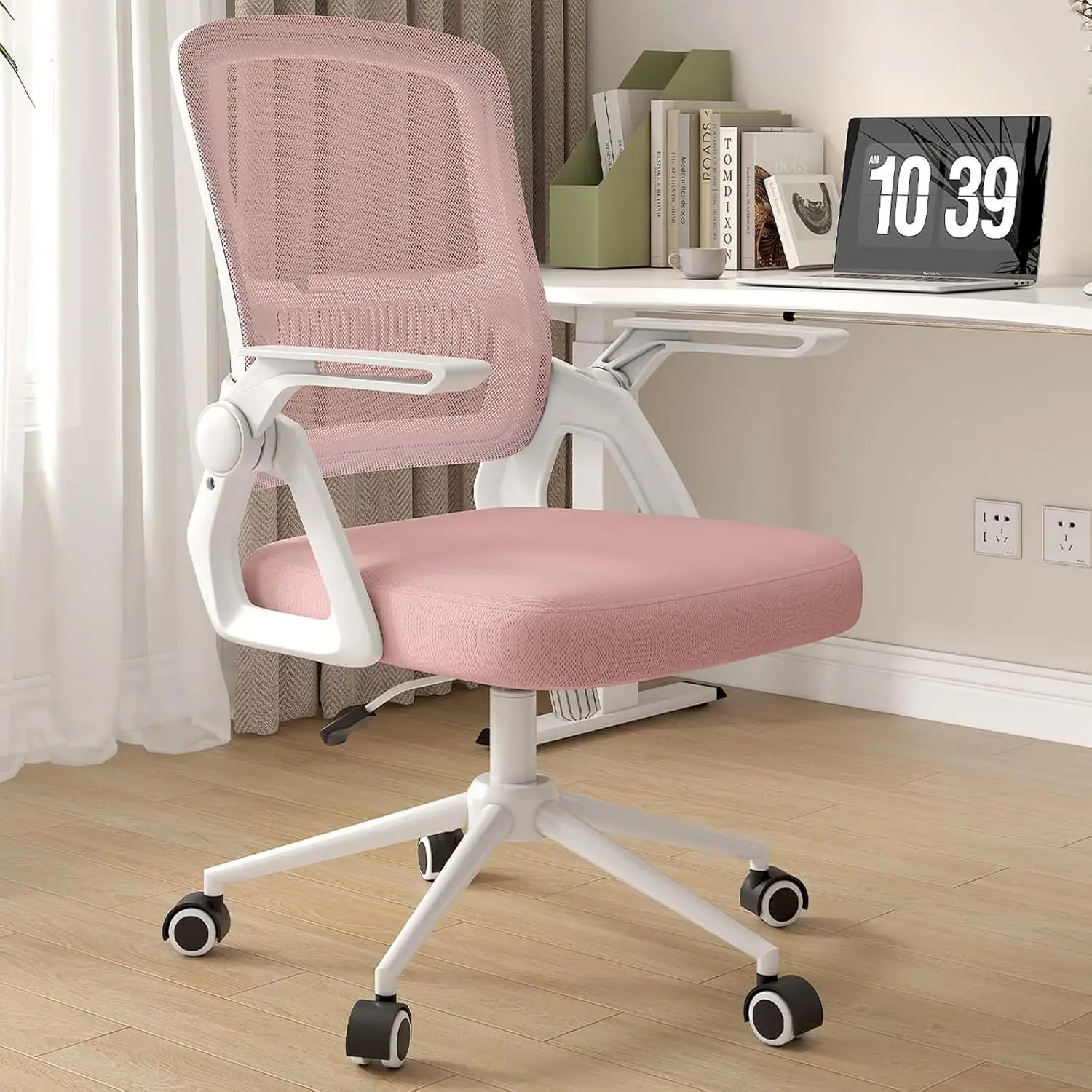 

Ergonomic office chair with mid back, adjustable height lumbar support and breathable mesh rotating chair with flip arm