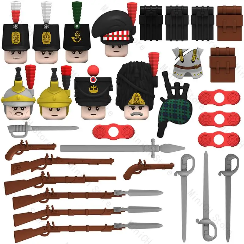 

8PC/Lot Napoleonic Wars British French Dragoon Fusilier Building Blocks Action Figures Accessories Head Weapon Kid Toys N001-008