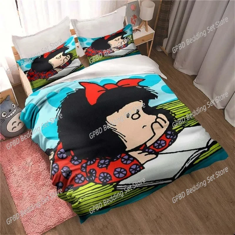 

Kawaii Anime Mafalda Comfortable Duvet Quilt Cover Pillowcase Bedding Set Children Bedroom Decoration Home Textile