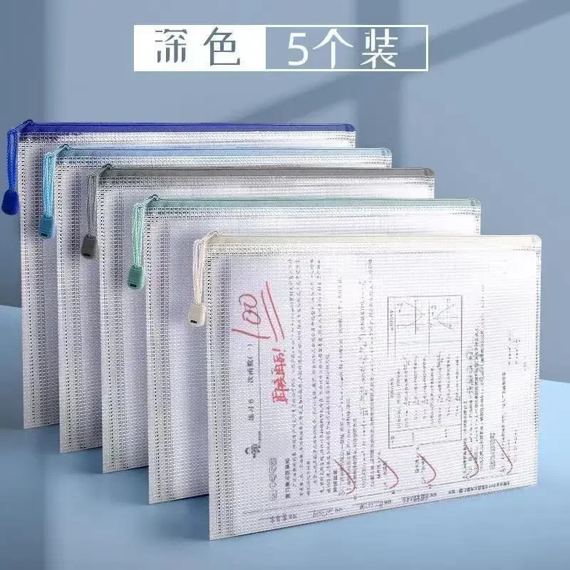 A4 File Bags Transparant Raster Rits Bestand Student Briefpapier Grote Capaciteit Carry Opbergtas Office Learning Business Benodigdheden