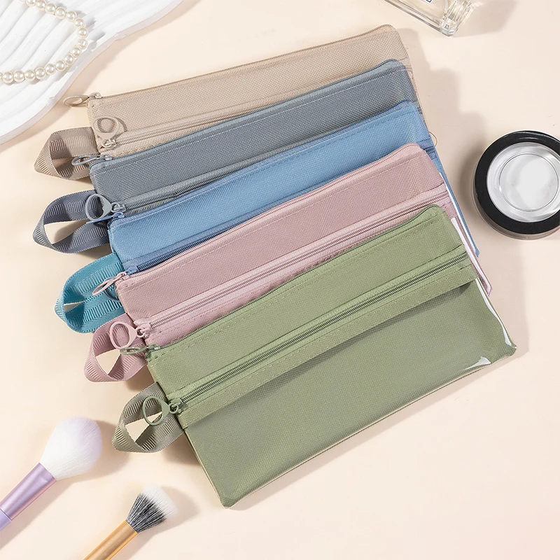1Pcs Simple Transparent Storage Bag Portable Travel Waterproof Double-layer Toiletry Zipper Pouch Data Cable Jewelry Card Makeup