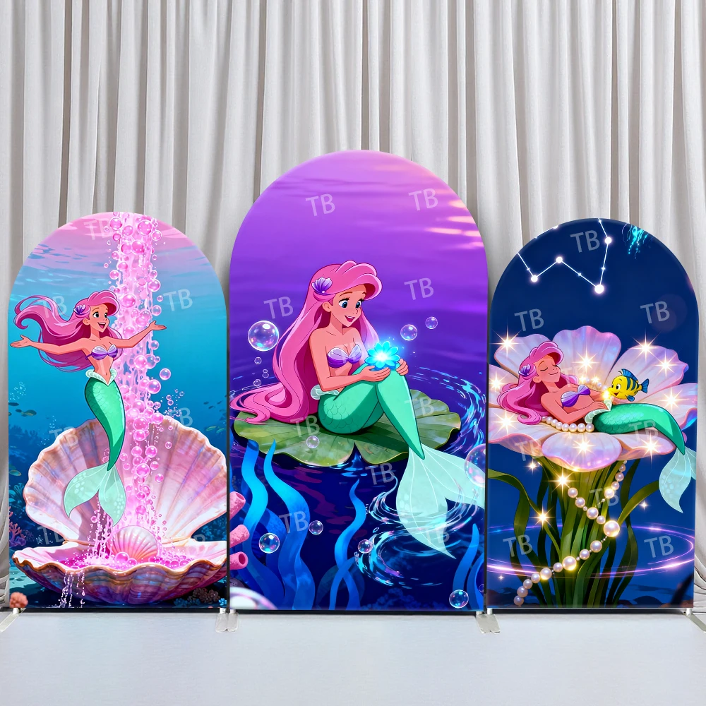 

Disney Ariel Arch Backdrop Cover Underwater Castle Scene for Kids Birthday and Baby Shower Party Photo Booth Decor